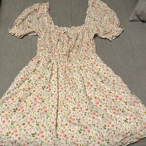 Aerie Floral Mini Dress - Cream and Pink